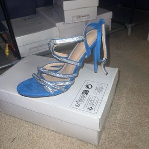 Blue Strappy Heels with Rhinestones